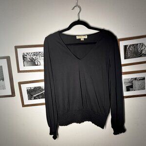 Michael Kors Women’s Black Long Sleeve Blouse with Smocked Hem